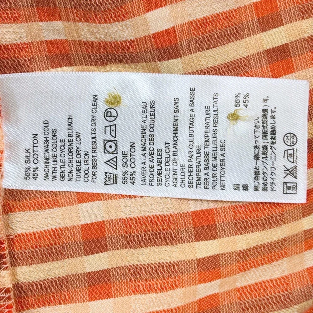 Tommy Bahama Silk Camp Shirt Mens XL Orange Coral Plaid Hawaiian Island Resort
